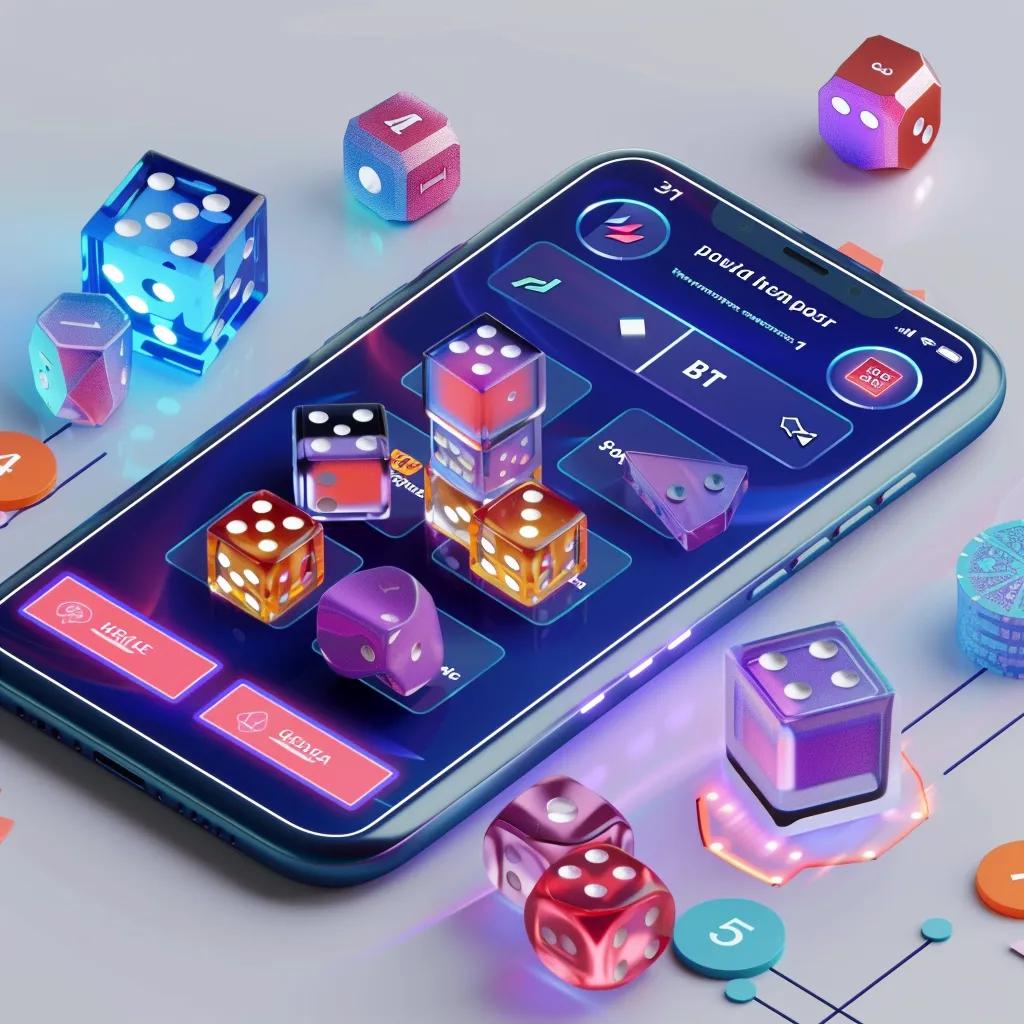 Close-up of the 51 Game interface on a smartphone, showcasing gameplay features like dice and cards
