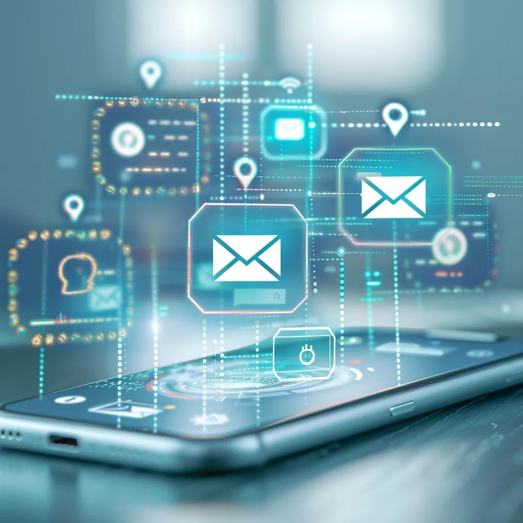 Smartphone displaying an email verification message with digital communication icons
